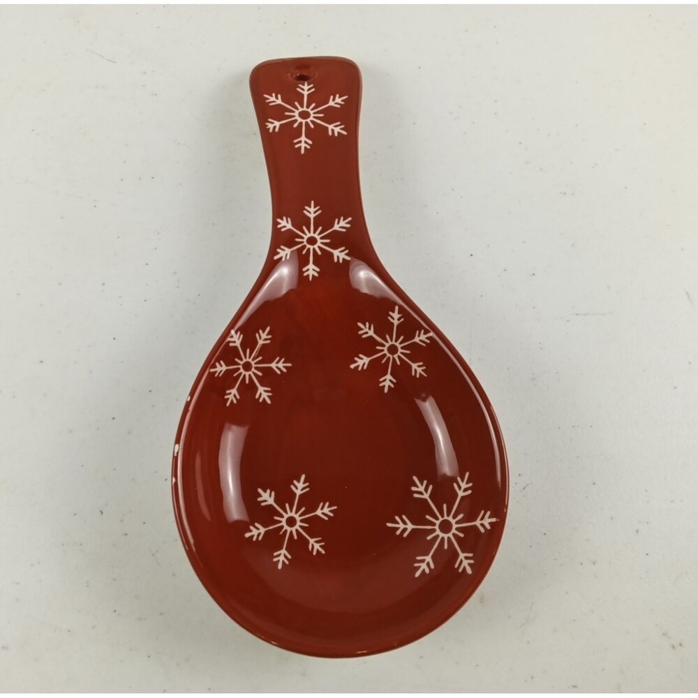 Holiday Snowflakes by Jay Christmas Spoon Rest Ceramic Red & White Snowflake